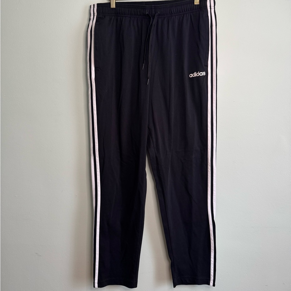 Adidas Black Cotton Track Pants with White Stripes (XL)